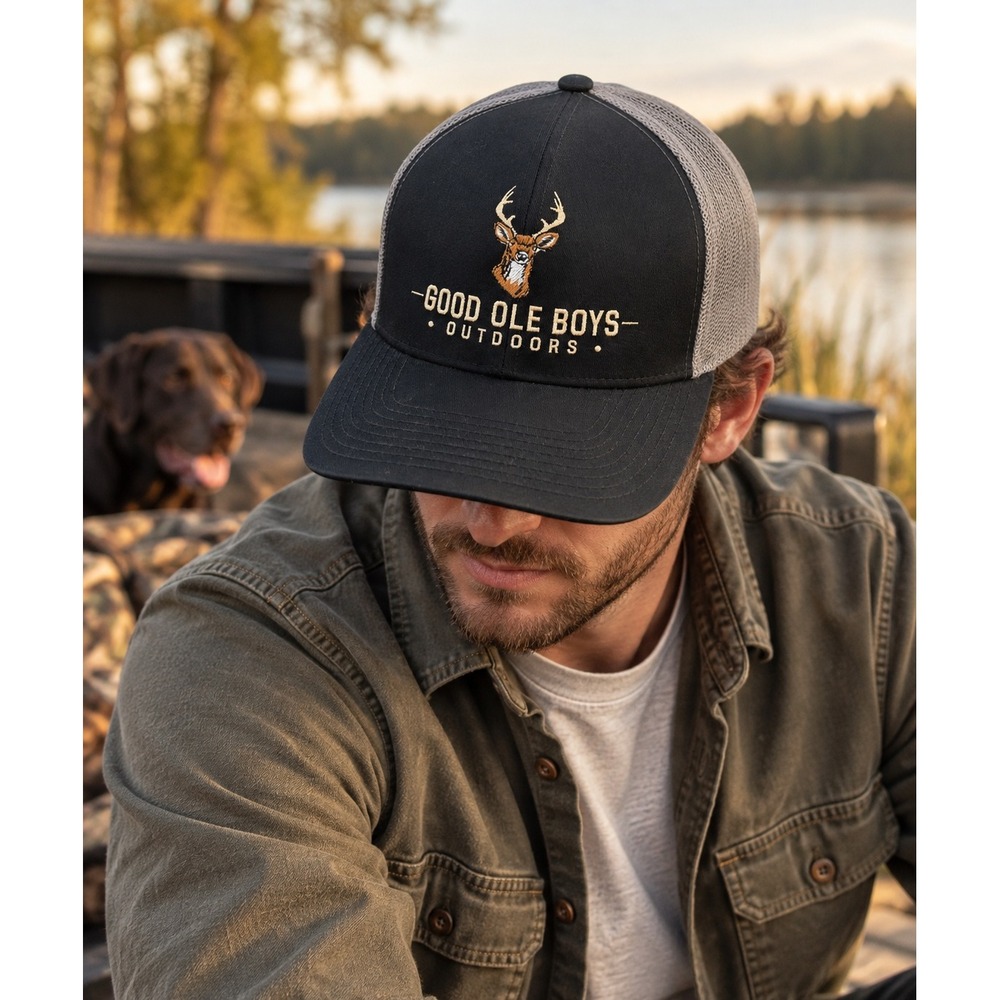 Good Ole Boys Outdoors Deer Hunting Trucker Hat Black Gray Snapback Cap